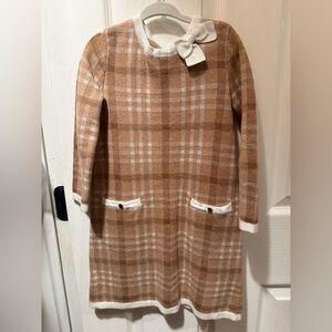 Plaid Tan and White Kids Casual Dress